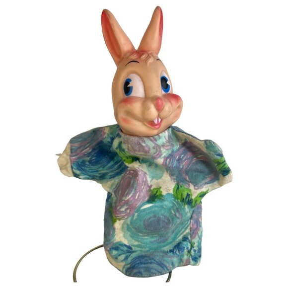 Vintage My Toy Bunny Rabbit Hand Puppet Rubber Head Floral Cloth Body Toy - Picture 4 of 4